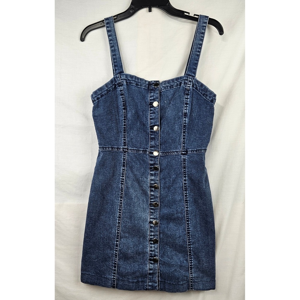 Aeropostale Blue Denim Button Front Mini Dress Sleeveless Stretch L Western